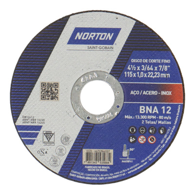 DISCO CORTE NORTON BNA12 METAL  4-1/2X3/64X7/8" PLANO 115X1.0X22.23MM