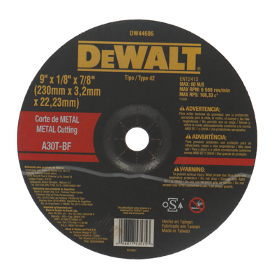 DISCO CORTE DEWALT DW44606 METAL 9X1/8X7/8'' CONCAVO