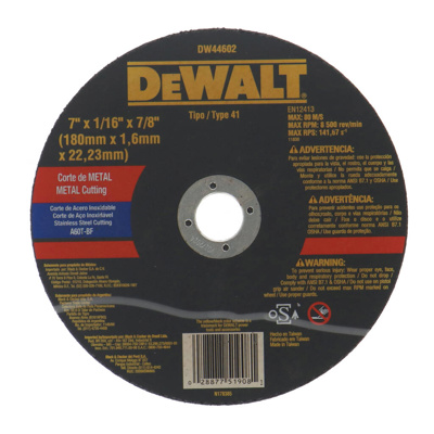 DISCO CORTE DEWALT DW44602 METAL/INOX 7X1/16X7/8" PLANO