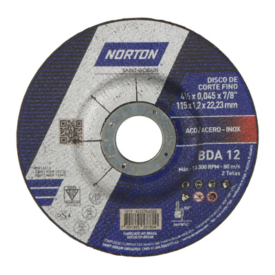 DISCO CORTE NORTON BDA12/BNA12 METAL 4-1/2X.045X7/8" CONCAVO 115X1.2X22.23MM